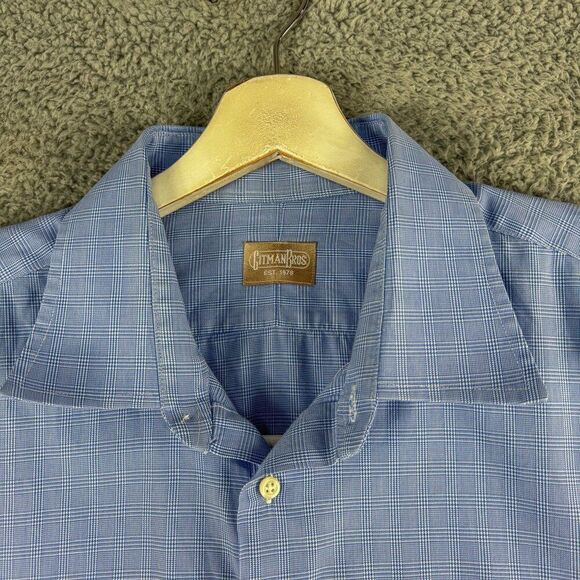 Gitman Bros Dress Shirt Mens 18 34 Blue Plaid Business Casual Preppy Wedding - Picture 2 of 12